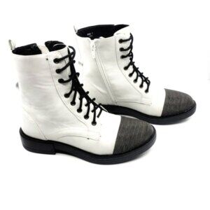 Dolce Vita XYLA White Womens Metal Toe Low Heel Combat Boots